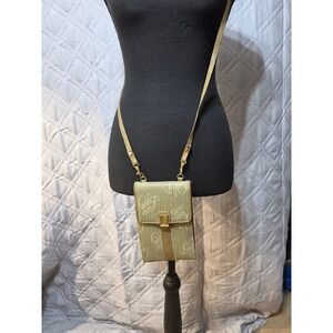 Gitano Vintage Monogram Crossbody Wallet Phone Bag Tan Beige 90s Organizer